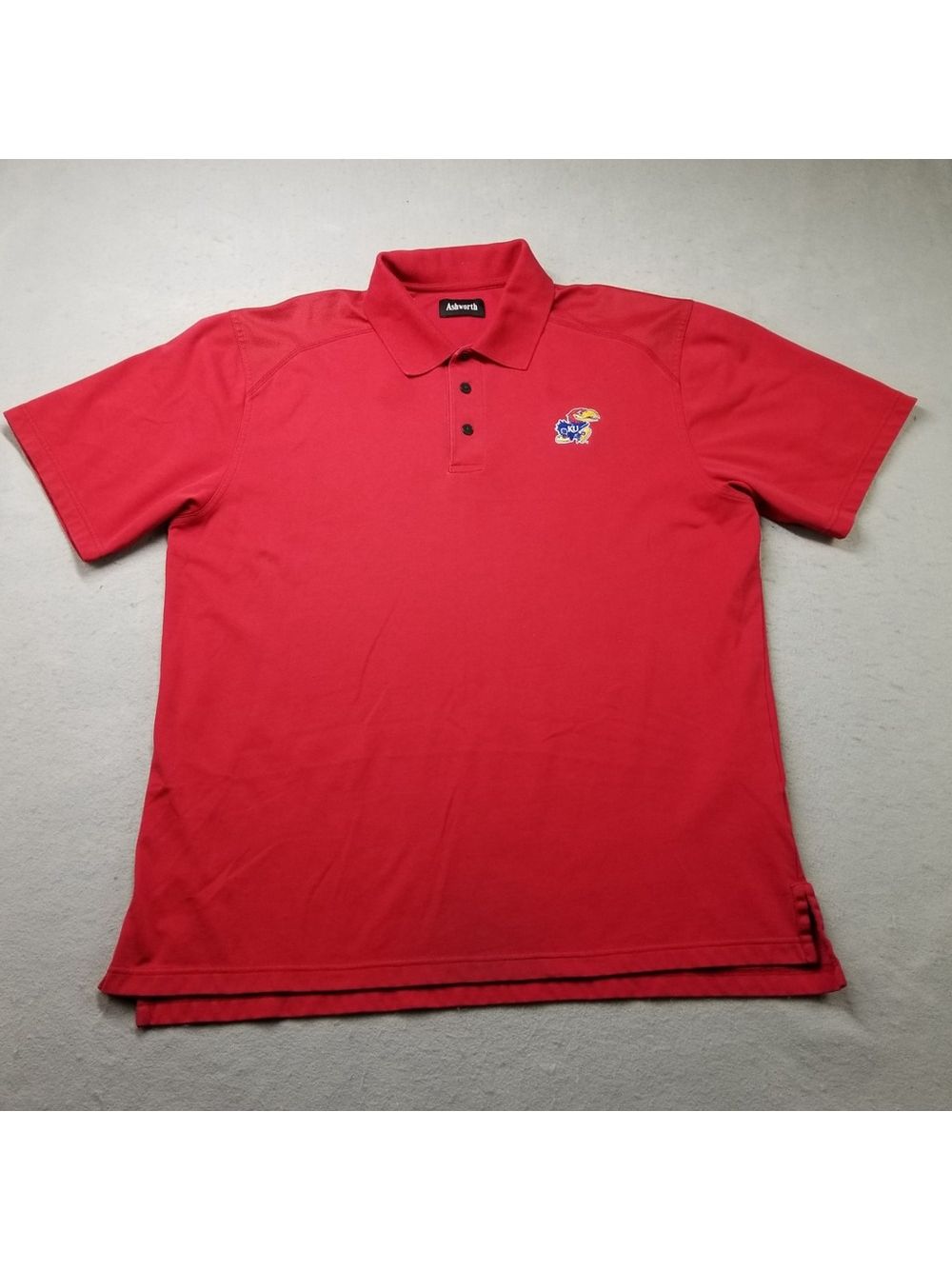 Kansas Jayhawks Polo Shirt Men Size Xxl Red Short Sleeve Ashworth Golf Cotton